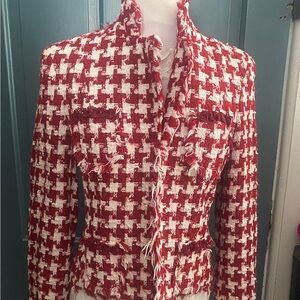 INC International Concepts Red and White Houndstooth Blazer
